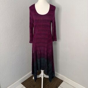 Art of Cloth Womens XS Space Dye Tie Dye Sharkbite Hem Midi Dress Magenta Teal